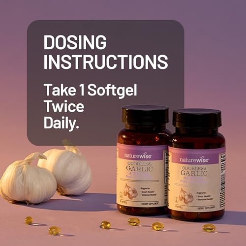 NatureWise Knoblauch Ergänzung 4000mg - Ultra Potenter 100:1 Extrakt - Gesunder Cholesterinspiegel, Herzgesundheit - Nicht-GVO, Glutenfrei, mit Halal-Gelatine - 180 Kapseln [90 Tage Vorrat]