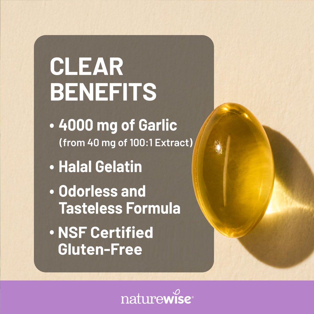 NatureWise Geruchsloses Knoblauch Supplement 4000mg - Hochwirksamer 100:1 Extrakt - Gesunder Cholesterinspiegel, Herzgesundheit - Ohne Gentechnik, Glutenfrei, mit Halal-Gelatine - 60 Kapseln [30-Tage-Vorrat]