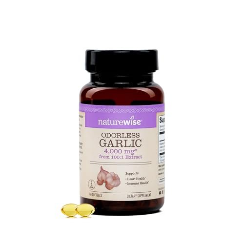 NatureWise Geruchsloses Knoblauch Supplement 4000mg - Hochwirksamer 100:1 Extrakt - Gesunder Cholesterinspiegel, Herzgesundheit - Ohne Gentechnik, Glutenfrei, mit Halal-Gelatine - 60 Kapseln [30-Tage-Vorrat]