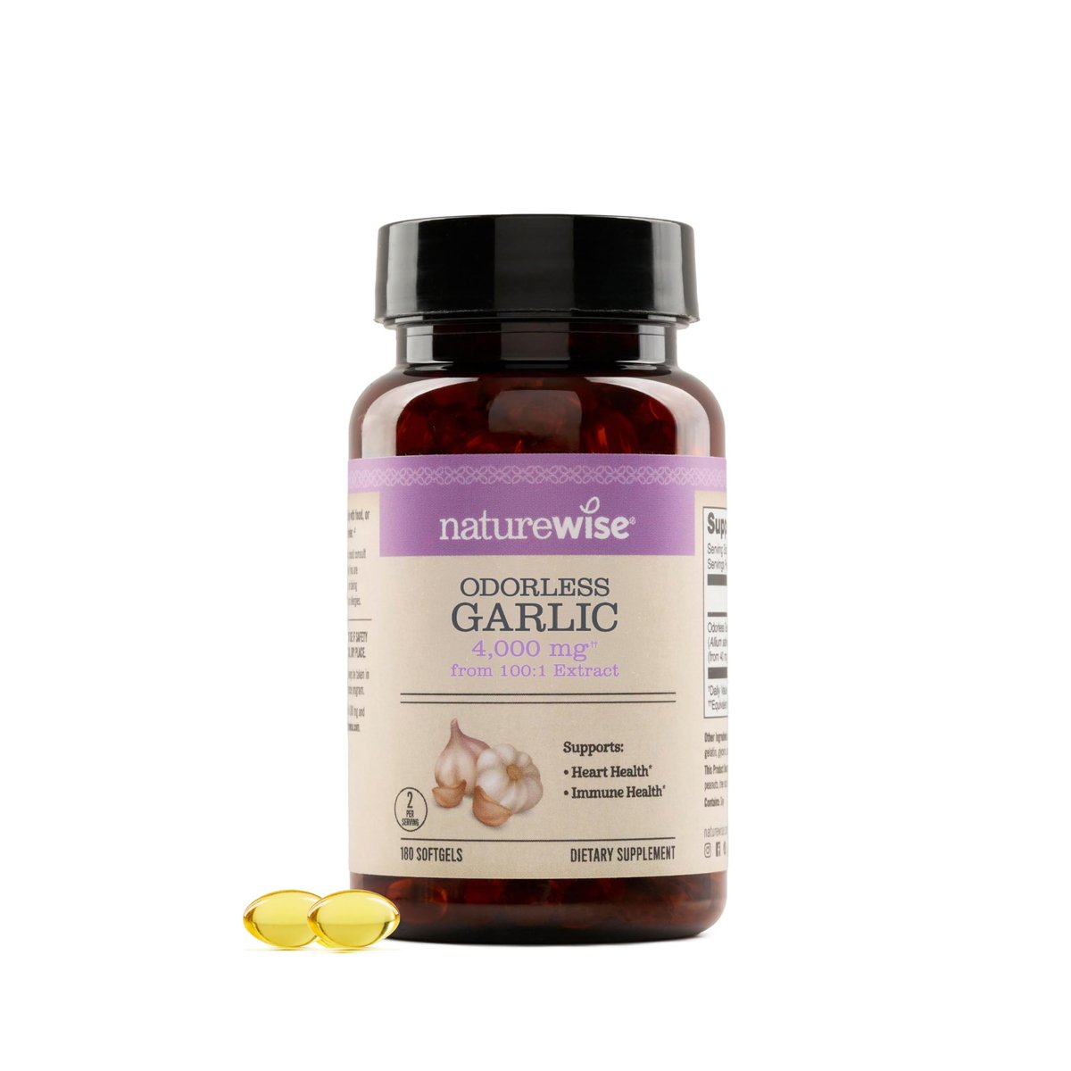 NatureWise Knoblauch Ergänzung 4000mg - Ultra Potenter 100:1 Extrakt - Gesunder Cholesterinspiegel, Herzgesundheit - Nicht-GVO, Glutenfrei, mit Halal-Gelatine - 180 Kapseln [90 Tage Vorrat]