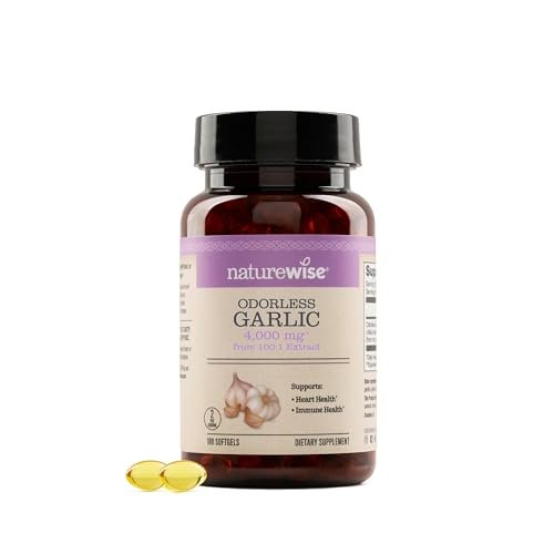NatureWise Knoblauch Ergänzung 4000mg - Ultra Potenter 100:1 Extrakt - Gesunder Cholesterinspiegel, Herzgesundheit - Nicht-GVO, Glutenfrei, mit Halal-Gelatine - 180 Kapseln [90 Tage Vorrat]