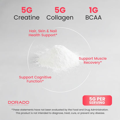 Creatin für Frauen | Kreatin-Monohydrat-Pulver 5 g + 5000 mg Kollagen + 1000 mg BCAA 2:1:1 (30 Portionen) | Unterstützt Gesäßmuskulatur, schlanke Muskeln, Erholung, Energie & Ausdauer | Nicht-GVO, glutenfrei - hergestellt in den USA