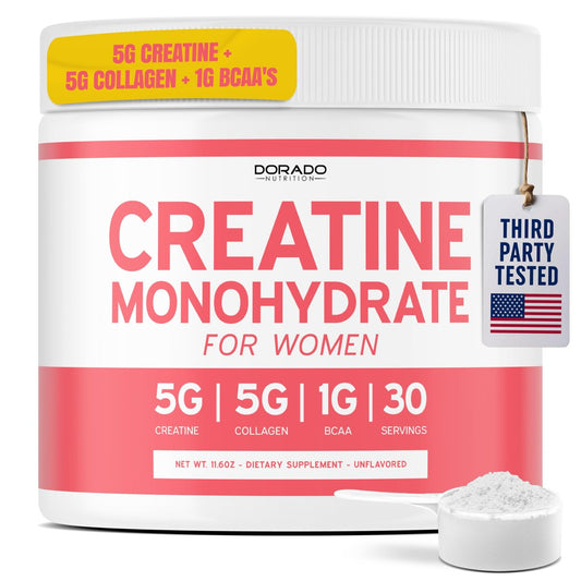 Creatin für Frauen | Kreatin-Monohydrat-Pulver 5 g + 5000 mg Kollagen + 1000 mg BCAA 2:1:1 (30 Portionen) | Unterstützt Gesäßmuskulatur, schlanke Muskeln, Erholung, Energie & Ausdauer | Nicht-GVO, glutenfrei - hergestellt in den USA