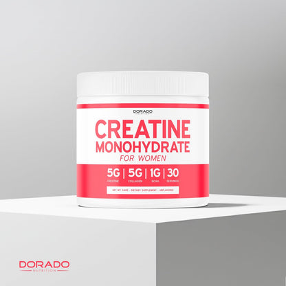Creatin für Frauen | Kreatin-Monohydrat-Pulver 5 g + 5000 mg Kollagen + 1000 mg BCAA 2:1:1 (30 Portionen) | Unterstützt Gesäßmuskulatur, schlanke Muskeln, Erholung, Energie & Ausdauer | Nicht-GVO, glutenfrei - hergestellt in den USA