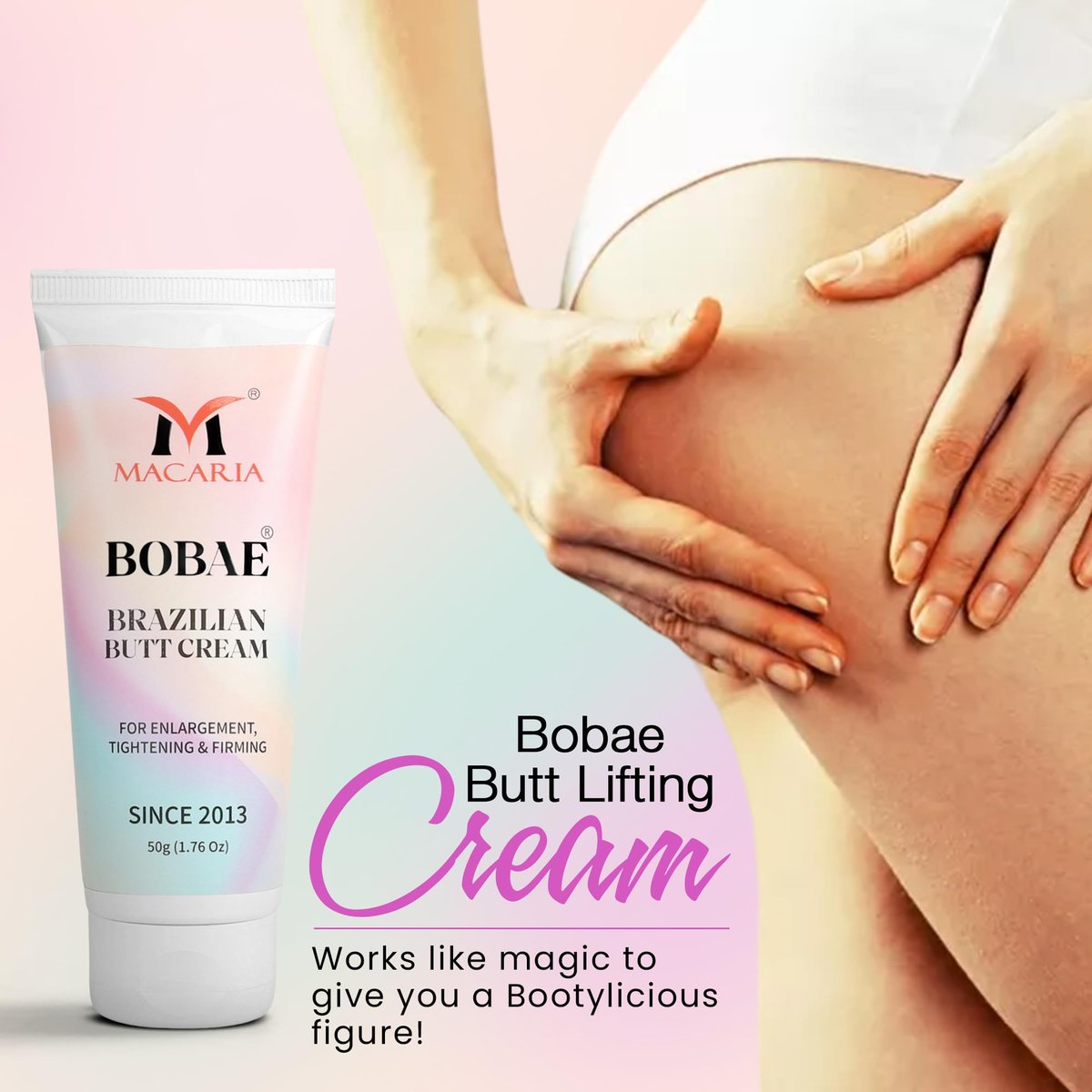 Bobae Brazilian Buttock Hips Vergrößerungs- und Pflegecreme (Gel) für Frauen – Booty Growth