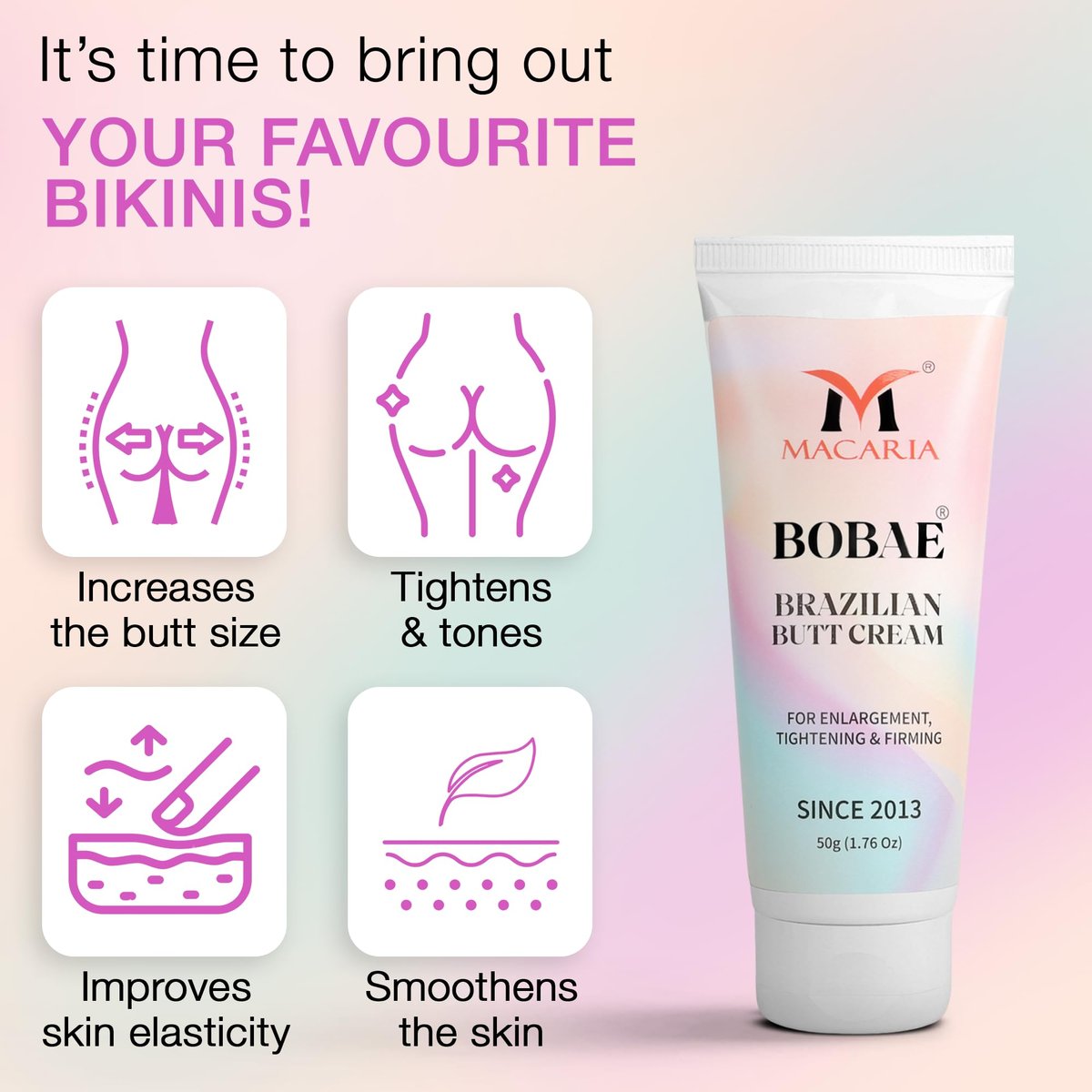Bobae Brazilian Buttock Hips Vergrößerungs- und Pflegecreme (Gel) für Frauen – Booty Growth