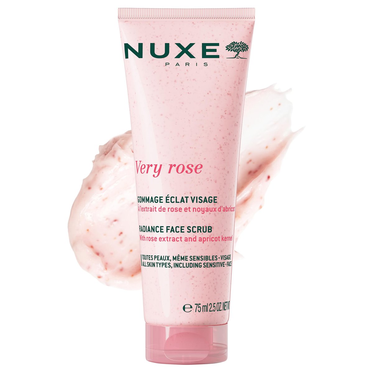 NUXE Very Rose Radiance Face Scrub – Sanftes Peeling mit Rosenblütenwasser für weiche, glatte & hydratisierte Haut, geeignet für empfindliche Haut, 75 ml