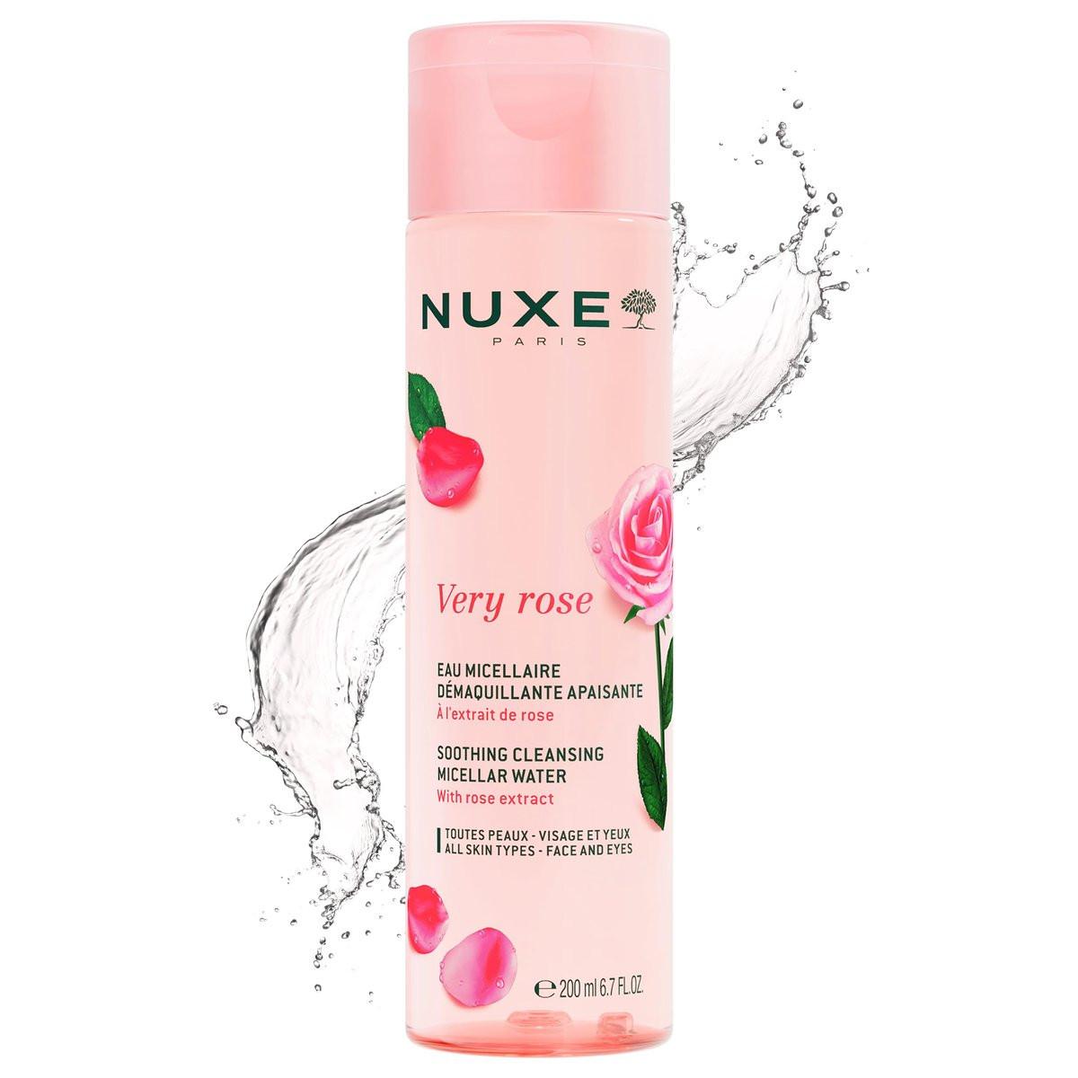 Nuxe Very Rose 3-in-1 Mizellenwasser – Beruhigender Gesichtsreiniger & Make-up-Entferner mit Rosenextrakt für Gesicht & Augen, 200 ml