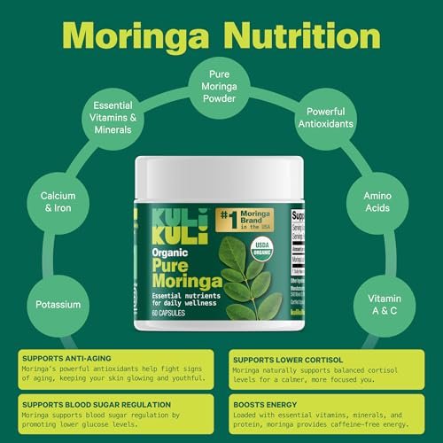 KULI KULI Bio reine Moringa Kapseln, 60 Stück – Natürliches Nahrungsergänzungsmittel