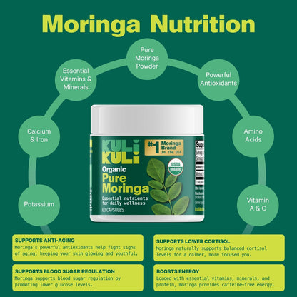 KULI KULI Bio reine Moringa Kapseln, 60 Stück – Natürliches Nahrungsergänzungsmittel
