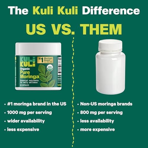 KULI KULI Bio reine Moringa Kapseln, 60 Stück – Natürliches Nahrungsergänzungsmittel