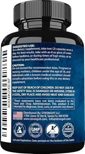 StrongVit Cortisol Supplements für Frauen und Männer mit Magnesium, Ashwagandha & L-Theanin – Hochwirksamer Cortisol-Reduzierer, Stressabbau & Schlafunterstützung, 60 Kapseln