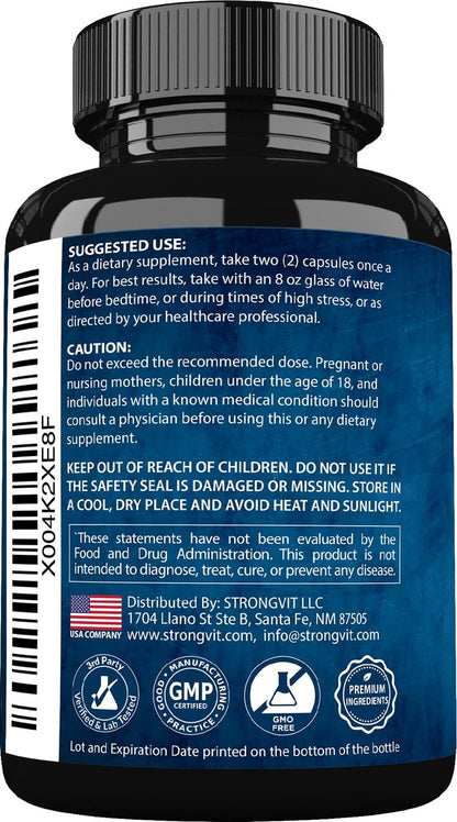 StrongVit Cortisol Supplements für Frauen und Männer mit Magnesium, Ashwagandha & L-Theanin – Hochwirksamer Cortisol-Reduzierer, Stressabbau & Schlafunterstützung, 60 Kapseln