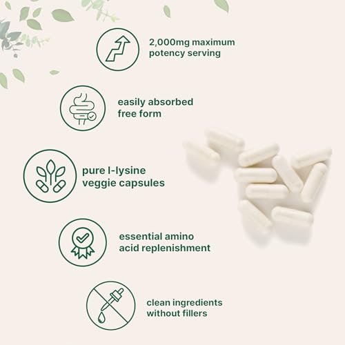Reines L-Lysin 2.000 mg, 300 vegane Kapseln | Maximale Potenz, leicht absorbierbar, freie Form | Essentielle Aminosäure für Kollagen-, Lippen- und Immununterstützung | Saubere Inhaltsstoffe ohne Füllstoffe