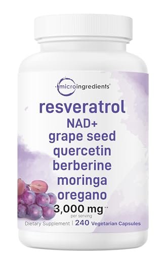 Micro Ingredients Resveratrol NAD Komplex 3.000 mg für Frauen und Männer, 240 vegane Kapseln | NMN Nahrungsergänzungsalternative | 11-in-1 Formel mit NAD+, Quercetin, Moringa, Berberin, Traubenkern & Oregano