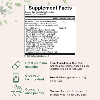 Micro Ingredients Resveratrol NAD Komplex 3.000 mg für Frauen und Männer, 240 vegane Kapseln | NMN Nahrungsergänzungsalternative | 11-in-1 Formel mit NAD+, Quercetin, Moringa, Berberin, Traubenkern & Oregano