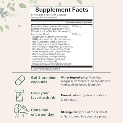 Micro Ingredients Resveratrol NAD Komplex 3.000 mg für Frauen und Männer, 240 vegane Kapseln | NMN Nahrungsergänzungsalternative | 11-in-1 Formel mit NAD+, Quercetin, Moringa, Berberin, Traubenkern & Oregano