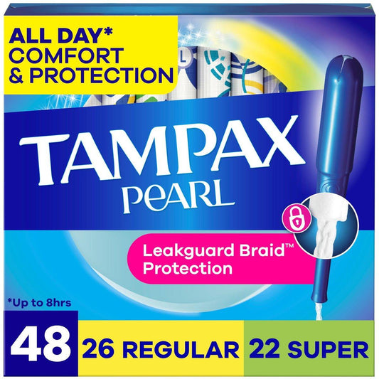 Tampax Pearl Tampons Multipack, Regular/Super, 48 Stück – Mit LeakGuard Geflecht, unparfümiert