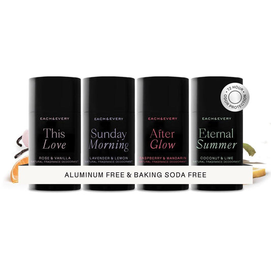 Each & Every Aluminiumfreies Deodorant für Damen & Herren – Natürlicher Duft, 24h Geruchsschutz, Deo für empfindliche Haut, EWG-zertifiziert, Backpulverfrei – Mehrere Düfte, 4er-Pack, je 22,7 g