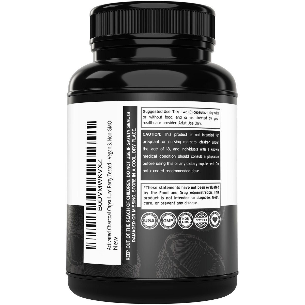 Organische Aktivkohle Kapseln (120 Kapseln) – Aktivkohle aus Kokosnussschalen gegen Blähungen & zur Entgiftung, 520 mg pro Portion für Frauen & Männer – Drittanbieter getestet, Non-GMO & hergestellt in den USA