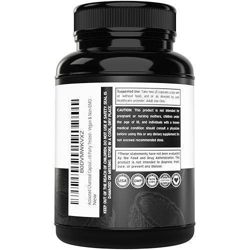 Organische Aktivkohle Kapseln (120 Kapseln) – Aktivkohle aus Kokosnussschalen gegen Blähungen & zur Entgiftung, 520 mg pro Portion für Frauen & Männer – Drittanbieter getestet, Non-GMO & hergestellt in den USA