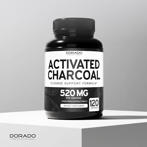 Organische Aktivkohle Kapseln (120 Kapseln) – Aktivkohle aus Kokosnussschalen gegen Blähungen & zur Entgiftung, 520 mg pro Portion für Frauen & Männer – Drittanbieter getestet, Non-GMO & hergestellt in den USA