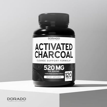 Organische Aktivkohle Kapseln (120 Kapseln) – Aktivkohle aus Kokosnussschalen gegen Blähungen & zur Entgiftung, 520 mg pro Portion für Frauen & Männer – Drittanbieter getestet, Non-GMO & hergestellt in den USA
