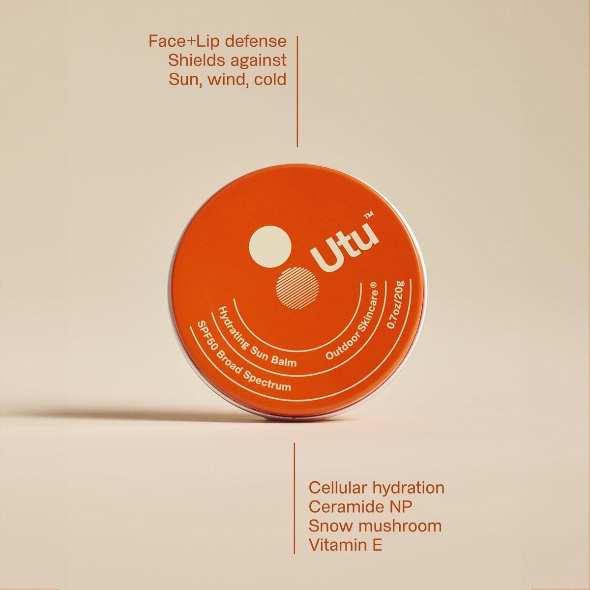UTU Hydrating Sun Balm SPF 50 – Mineralischer Sonnenschutz für Gesicht & Lippen mit Vitamin E, Schneepilz & Ceramid NP, Riffischer, Tierversuchsfrei (20 g | 0,7 oz)