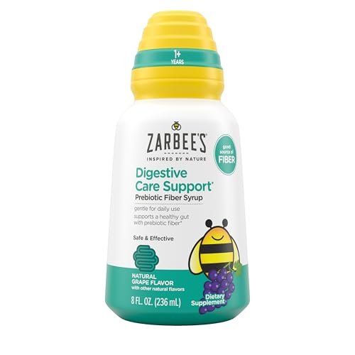 Zarbee’s Kinder Verdauungsunterstützung* Präbiotischer Fruchtsirup, Traubengeschmack mit anderen natürlichen Aromen, Flüssigfaser für Kinder, tägliche Verdauungshilfe, glutenfrei, Agave, 236 ml