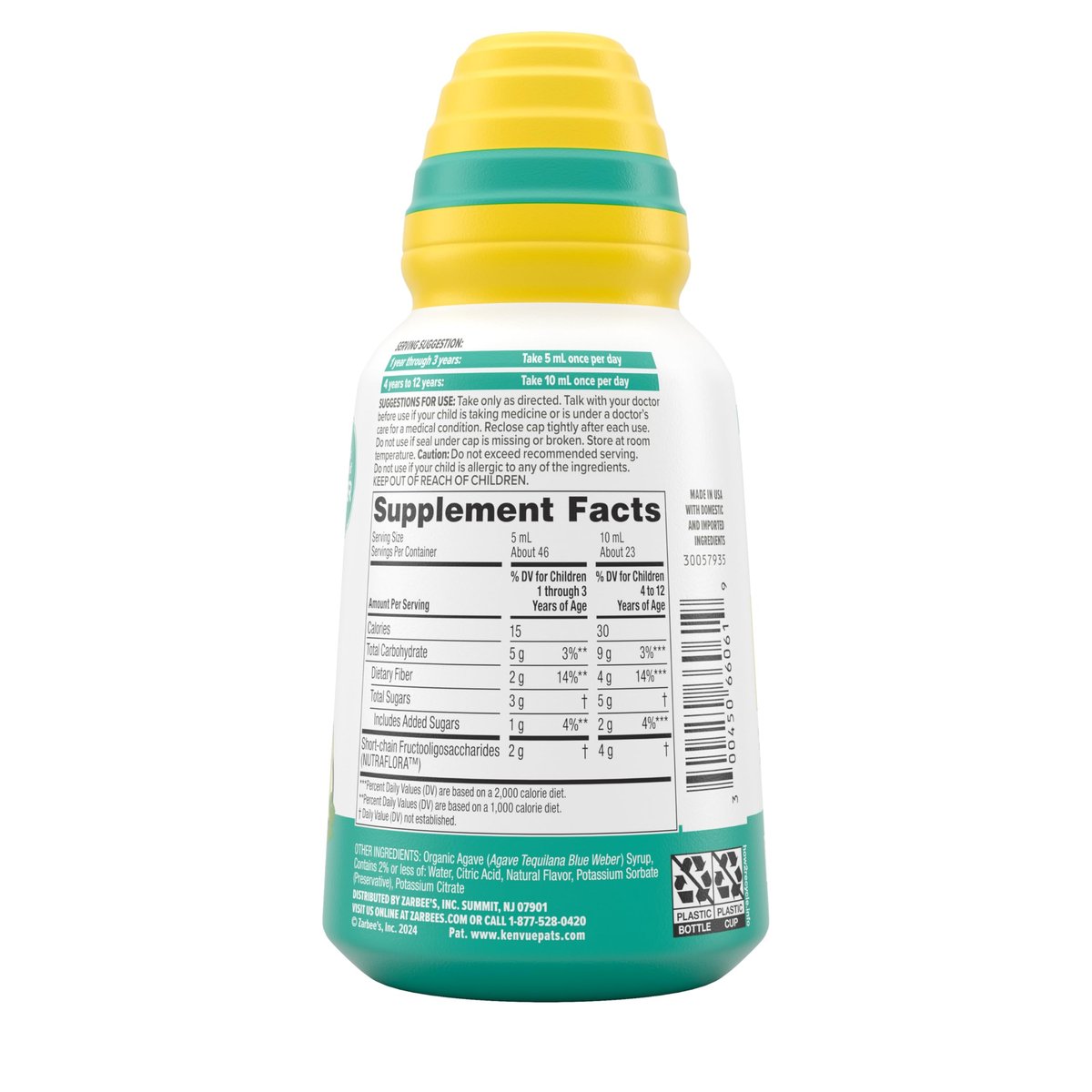 Zarbee’s Kinder Verdauungsunterstützung* Präbiotischer Fruchtsirup, Traubengeschmack mit anderen natürlichen Aromen, Flüssigfaser für Kinder, tägliche Verdauungshilfe, glutenfrei, Agave, 236 ml