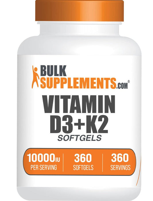 BulkSupplements.com Vitamin D3 + K2 10000 IE Weichkapseln - D3 K2 Vitamin Nahrungsergänzung für Immunsystem - Glutenfrei, 1 Weichkapsel pro Portion, 360 Stück (1er Pack)