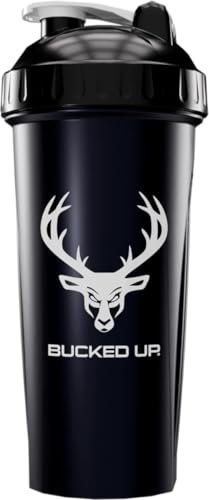 Bucked Up Perfect Shaker Flasche 28oz – BPA-frei, spülmaschinenfest, auslaufsicher, schwarze Flasche mit weißem Buck-Logo