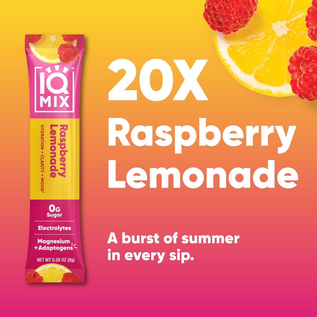 IQMIX Hydration Electrolyte Powder – 4-in-1 Formel für Hydration, geistige Klarheit, Stimmung und Erholung – Zuckerfreies Getränkepulver, Keto, Magnesium-L-Threonat, Löwenmähne – 20 Portionen Neuer Himbeer-Limonade-Geschmack