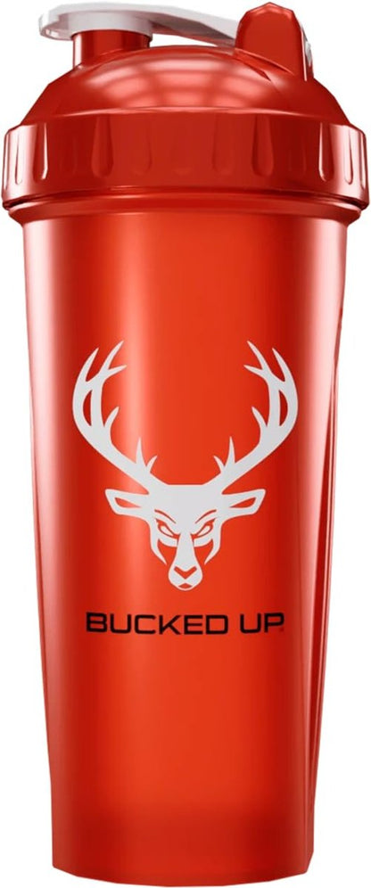 Bucked Up Perfect Shaker Flasche 28 oz – BPA-frei, spülmaschinenfest, auslaufsicher, Rot mit weißem Buck-Logo