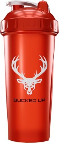 Bucked Up Perfect Shaker Flasche 28 oz – BPA-frei, spülmaschinenfest, auslaufsicher, Rot mit weißem Buck-Logo