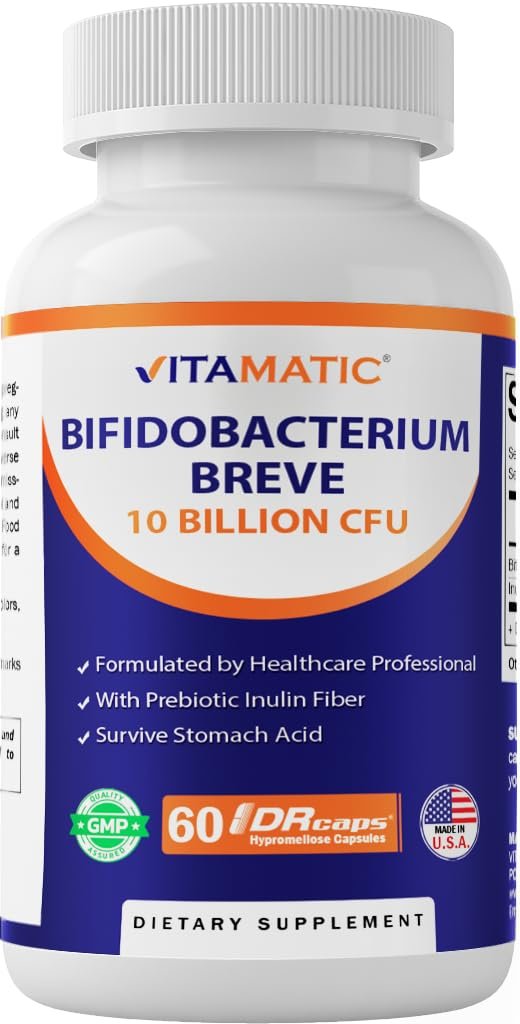 Vitamatic Bifidobacterium Breve - 10 Milliarden KBE pro Kapsel - 60 Kapseln - Verdauungsunterstützung mit präbiotischem Inulin