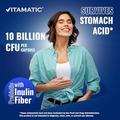 Vitamatic Bifidobacterium Breve - 10 Milliarden KBE pro Kapsel - 60 Kapseln - Verdauungsunterstützung mit präbiotischem Inulin