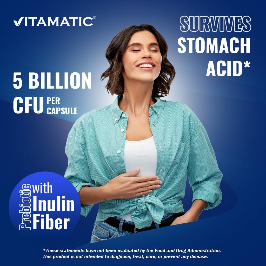 Vitamatic Bifidobacterium Infantis – 5 Milliarden pro Kapsel – 60 Kapseln – Verdauungsunterstützung mit präbiotischem Inulin