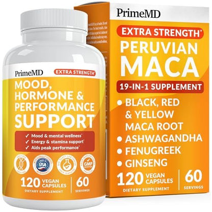 19-in-1 Extra Starkes Peruanisches Maca-Wurzelkapseln - 9125 mg Ashwagandha Nahrungsergänzungsmittel mit Bockshornklee und Ginseng für Stimmung, Hormone und Leistungsunterstützung (120 Stück)