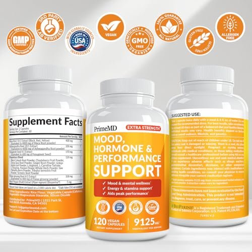 19-in-1 Extra Starkes Peruanisches Maca-Wurzelkapseln - 9125 mg Ashwagandha Nahrungsergänzungsmittel mit Bockshornklee und Ginseng für Stimmung, Hormone und Leistungsunterstützung (120 Stück)