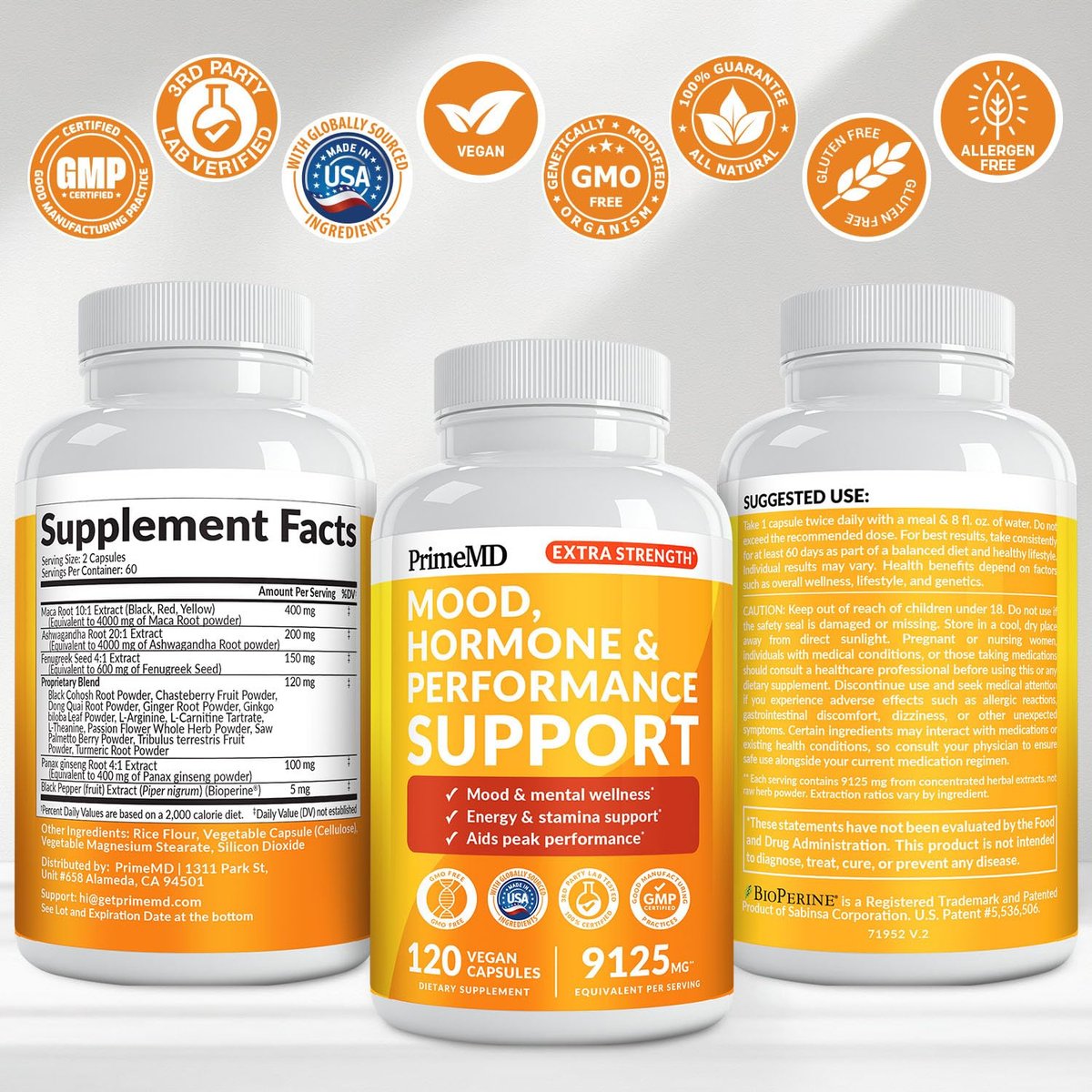 19-in-1 Extra Starkes Peruanisches Maca-Wurzelkapseln - 9125 mg Ashwagandha Nahrungsergänzungsmittel mit Bockshornklee und Ginseng für Stimmung, Hormone und Leistungsunterstützung (120 Stück)