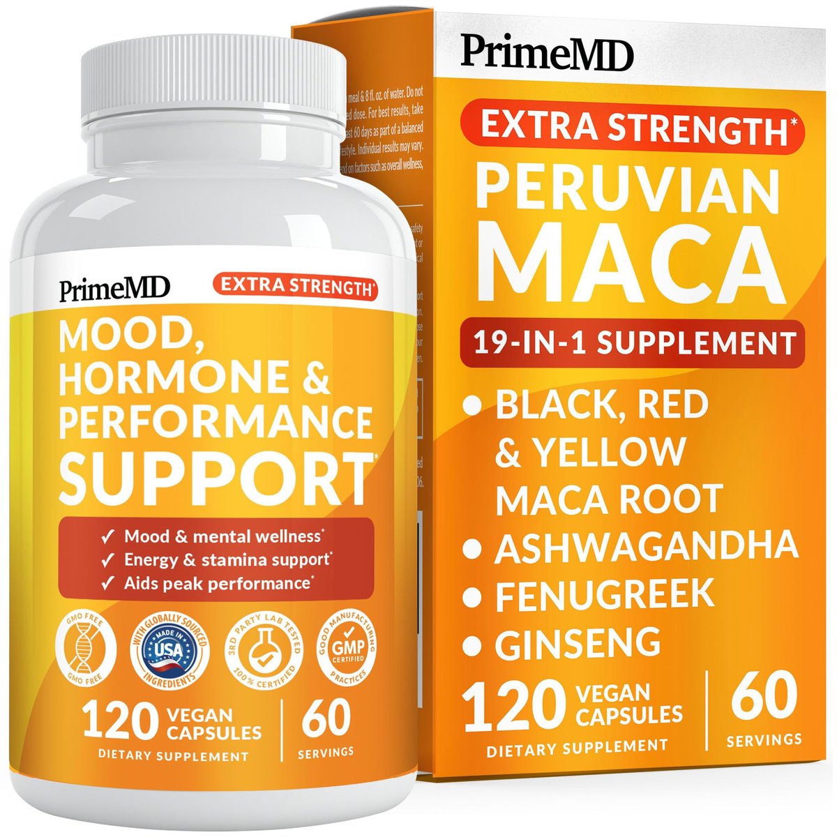 19-in-1 Extra Starkes Peruanisches Maca-Wurzelkapseln - 9125 mg Ashwagandha Nahrungsergänzungsmittel mit Bockshornklee und Ginseng für Stimmung, Hormone und Leistungsunterstützung (120 Stück)