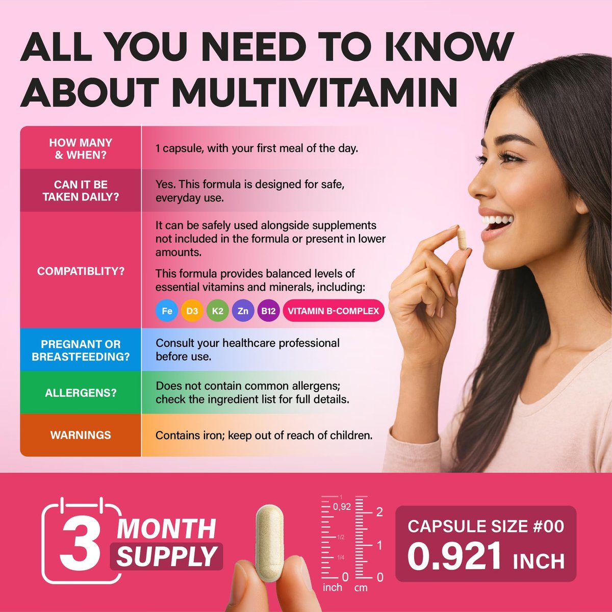 Multivitamin für Frauen - B-Komplex | Vollwertkost | Haarwachstum | Verdauung & Stoffwechsel | Eisen - 47in1 Frauen Multivitamin - Bioverfügbar & Magenfreundlich - 90 Kapseln, 3 Monatsvorrat