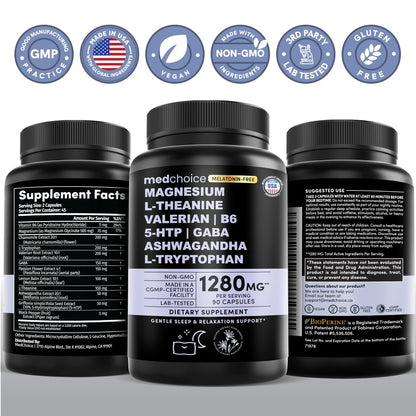 12-in-1 Schlafunterstützung Kapseln - Melatoninfrei & nicht abhängig machend mit Magnesium, Ashwagandha, L-Tryptophan, Baldrianwurzel, GABA und 5-HTP (90 Kapseln)