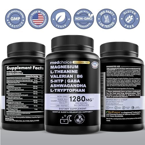 12-in-1 Schlafunterstützung Kapseln - Melatoninfrei & nicht abhängig machend mit Magnesium, Ashwagandha, L-Tryptophan, Baldrianwurzel, GABA und 5-HTP (90 Kapseln)