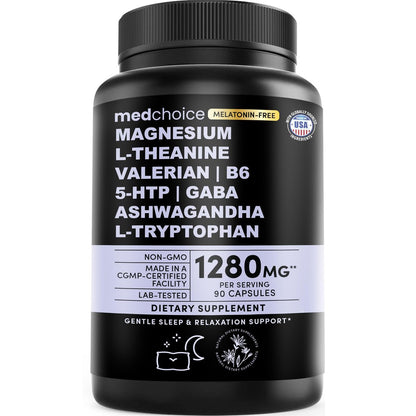 12-in-1 Schlafunterstützung Kapseln - Melatoninfrei & nicht abhängig machend mit Magnesium, Ashwagandha, L-Tryptophan, Baldrianwurzel, GABA und 5-HTP (90 Kapseln)