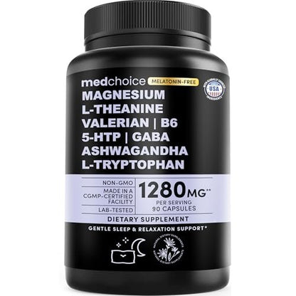 12-in-1 Schlafunterstützung Kapseln - Melatoninfrei & nicht abhängig machend mit Magnesium, Ashwagandha, L-Tryptophan, Baldrianwurzel, GABA und 5-HTP (90 Kapseln)