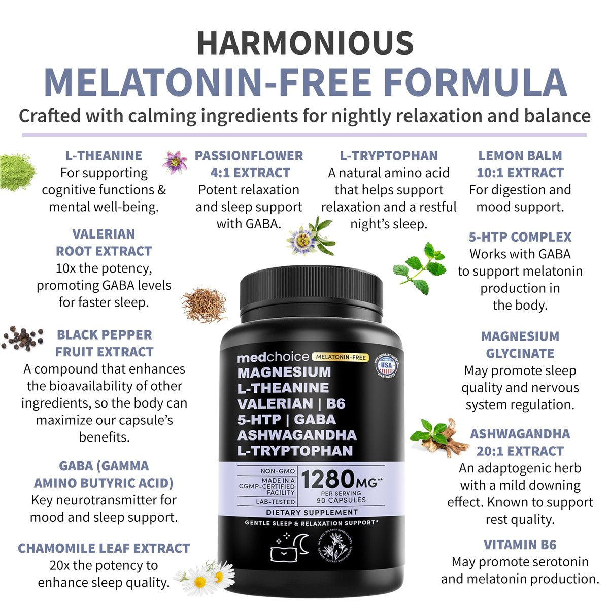 12-in-1 Schlafunterstützung Kapseln - Melatoninfrei & nicht abhängig machend mit Magnesium, Ashwagandha, L-Tryptophan, Baldrianwurzel, GABA und 5-HTP (90 Kapseln)
