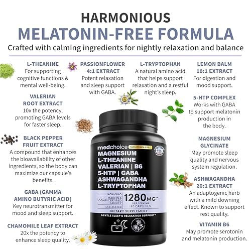 12-in-1 Schlafunterstützung Kapseln - Melatoninfrei & nicht abhängig machend mit Magnesium, Ashwagandha, L-Tryptophan, Baldrianwurzel, GABA und 5-HTP (90 Kapseln)