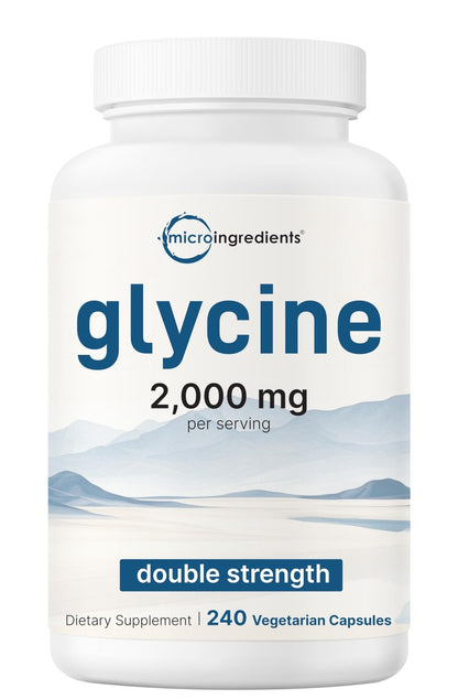 Glycin 2.000 mg pro Portion, 240 vegane Kapseln | Freie Form | Doppelte Stärke Aminosäuren | Erholsamer Schlaf und Neurotransmitter-Unterstützung | Non-GMO, Glutenfrei